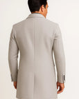 Mens Trench Coat Light Grey Tailored Mid-Length Button Front Notch Collar 2