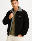 Mens Winter Jacket Grey Fleece Lined Ribbed High Collar Comfortable Stylish 2