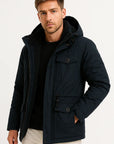 Mens Winter Jacket Cotton Insulated Windproof Casual Navy Blue 3
