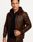 Mens Winter Jacket Waterproof Black PU Leather Removable Hood Casual Stylish 2