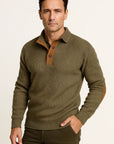 Mens Sweater Polyester Classic Casual with Suede Elbow Patches Button-Up Collar 1