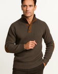 Mens Sweater Polyester Classic Casual with Suede Elbow Patches Button-Up Collar 3