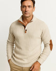 Mens Sweater Polyester Classic Casual with Suede Elbow Patches Button-Up Collar 4
