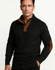 Mens Sweater Polyester Classic Casual with Suede Elbow Patches Button-Up Collar 5