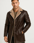 Mens Faux Leather Jacket Longline Tailored Notch Lapel Winter Wear 1