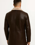 Mens Faux Leather Jacket Longline Tailored Notch Lapel Winter Wear 2