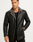 Mens Faux Leather Jacket Longline Tailored Notch Lapel Winter Wear 3