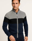 Mens Lightweight Full-Zip Cotton Sweater Jacket Color Block 1