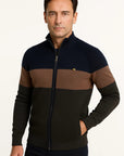 Mens Lightweight Full-Zip Cotton Sweater Jacket Color Block 3