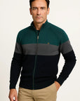 Mens Lightweight Full-Zip Cotton Sweater Jacket Color Block 4