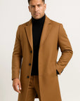 Mens Trench Coat Premium Fabric Mid-Length Notch Lapel Winter Coat 1