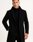 Mens Trench Coat Premium Fabric Mid-Length Notch Lapel Winter Coat 5