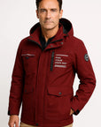 Mens Puffer Jacket Red Water-Resistant Polyester Insulated Adjustable Hood 2