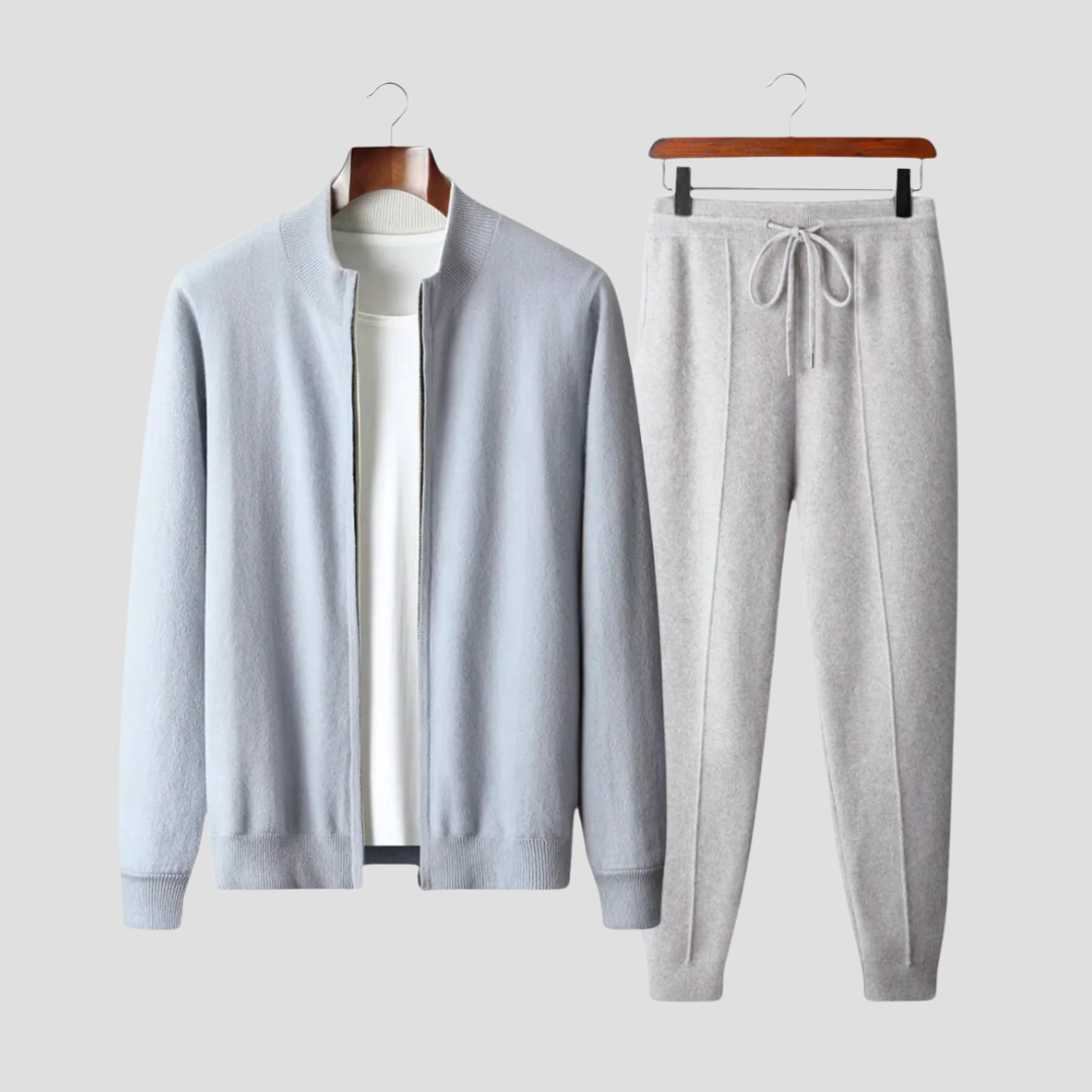Men's Knitwear Set Merino Wool Full-Zip Cardigan and Jogger Pants