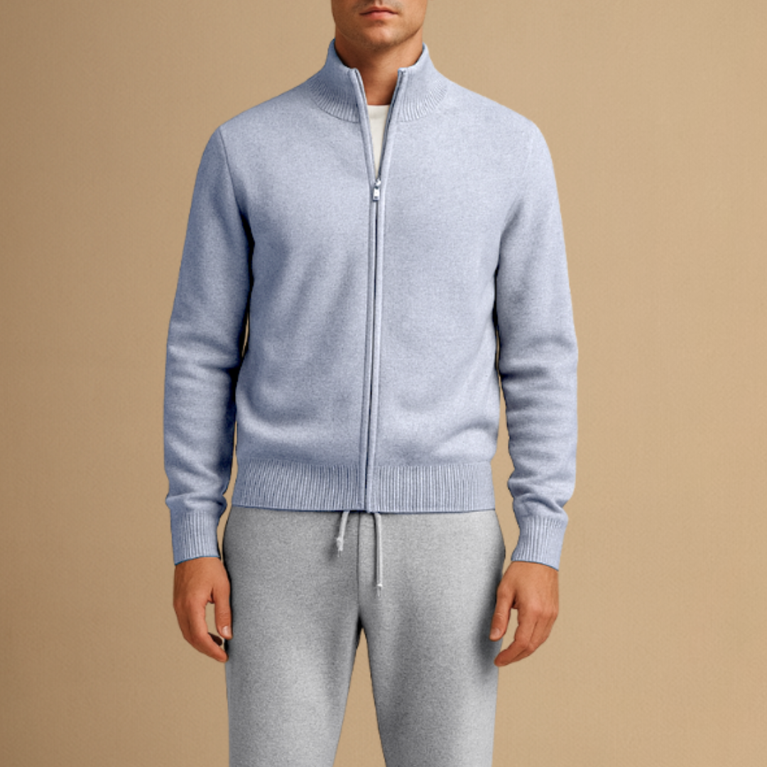Men's Knitwear Set Merino Wool Full-Zip Cardigan and Jogger Pants