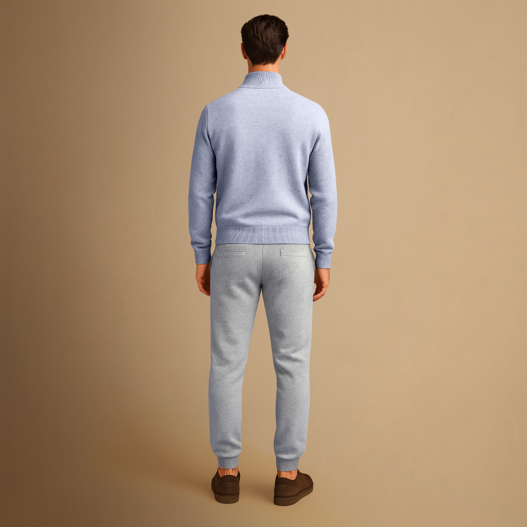 Men's Knitwear Set Merino Wool Full-Zip Cardigan and Jogger Pants