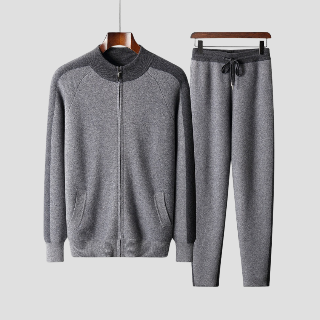 Men's Knitwear Set Wool Blend Zip-Up Jacket and Trousers