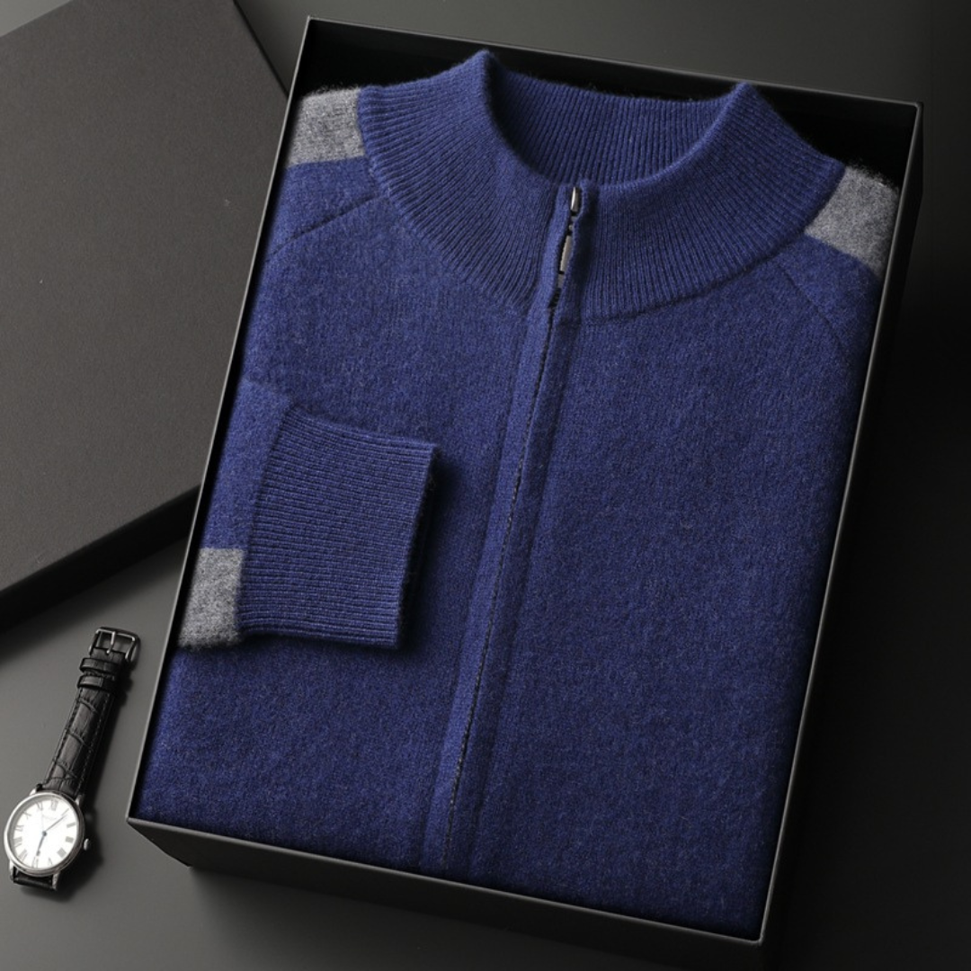 Men's Knitwear Set Wool Blend Zip-Up Jacket and Trousers