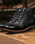 Men's Leather Ankle Boots Lace-Up Comfort Durable Black