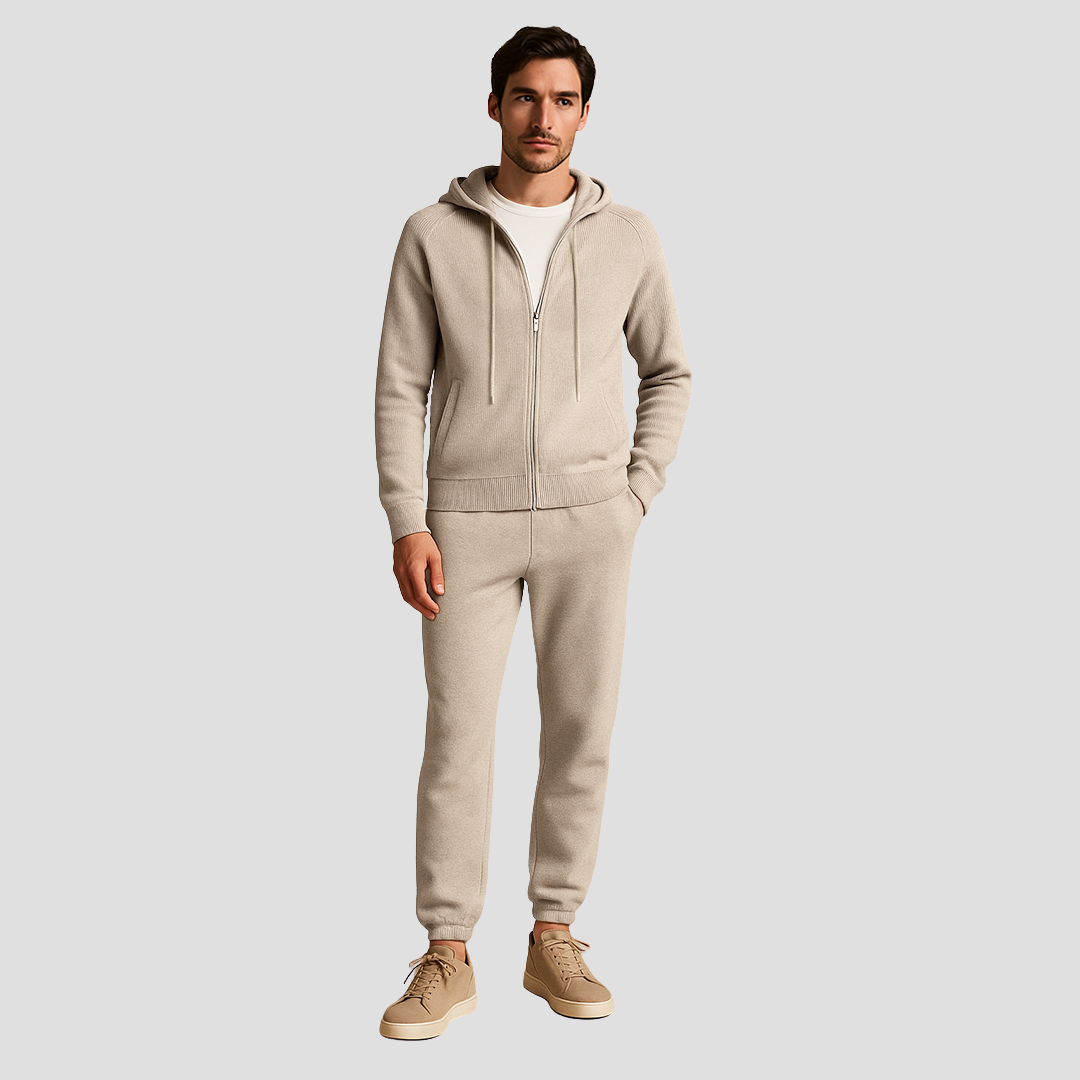 Men's Loungewear Set Wool Zipped Hoodie Jogger Pants 2