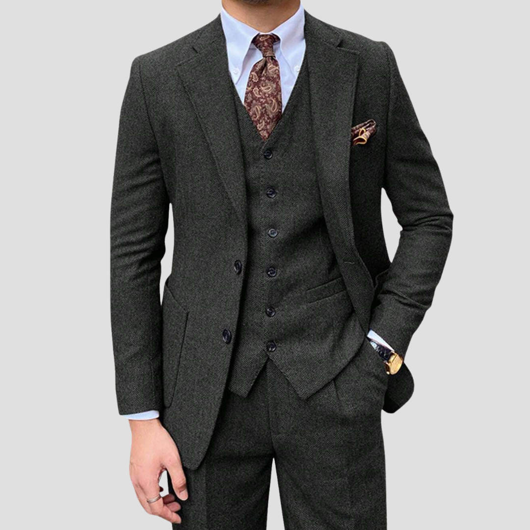 Men's Slim Suit Blended Fabric Three-Piece with Coordinated Vest 0
