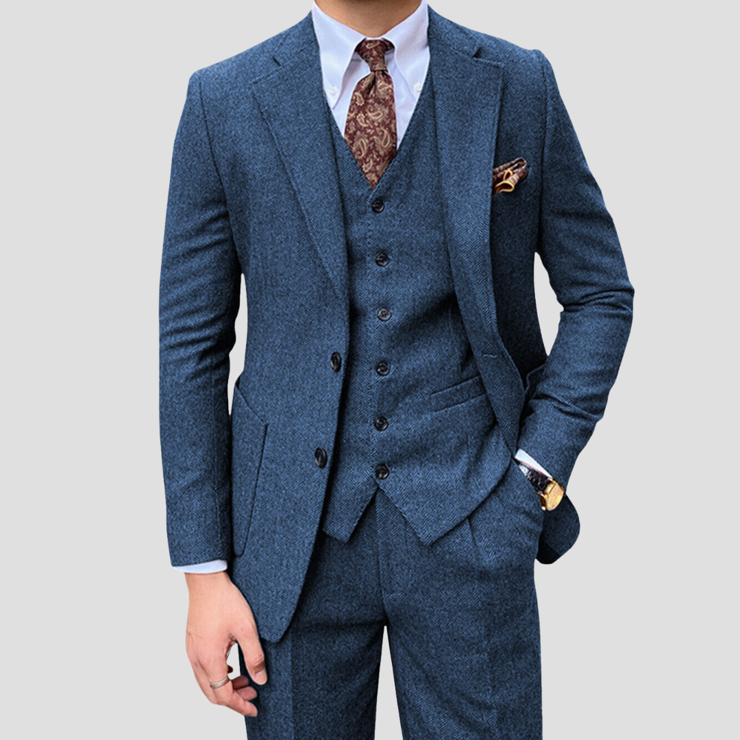 Men's Slim Suit Blended Fabric Three-Piece with Coordinated Vest 3