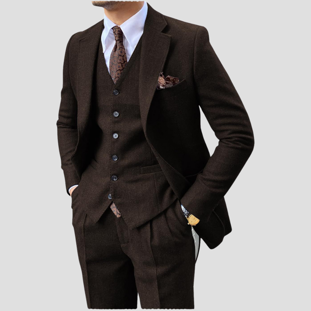 Men's Slim Suit Blended Fabric Three-Piece with Coordinated Vest 5