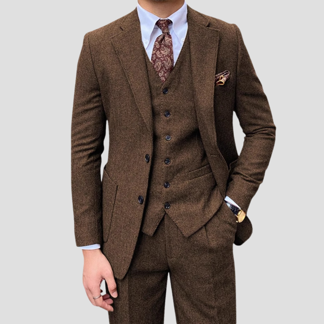 Men's Slim Suit Blended Fabric Three-Piece with Coordinated Vest 6