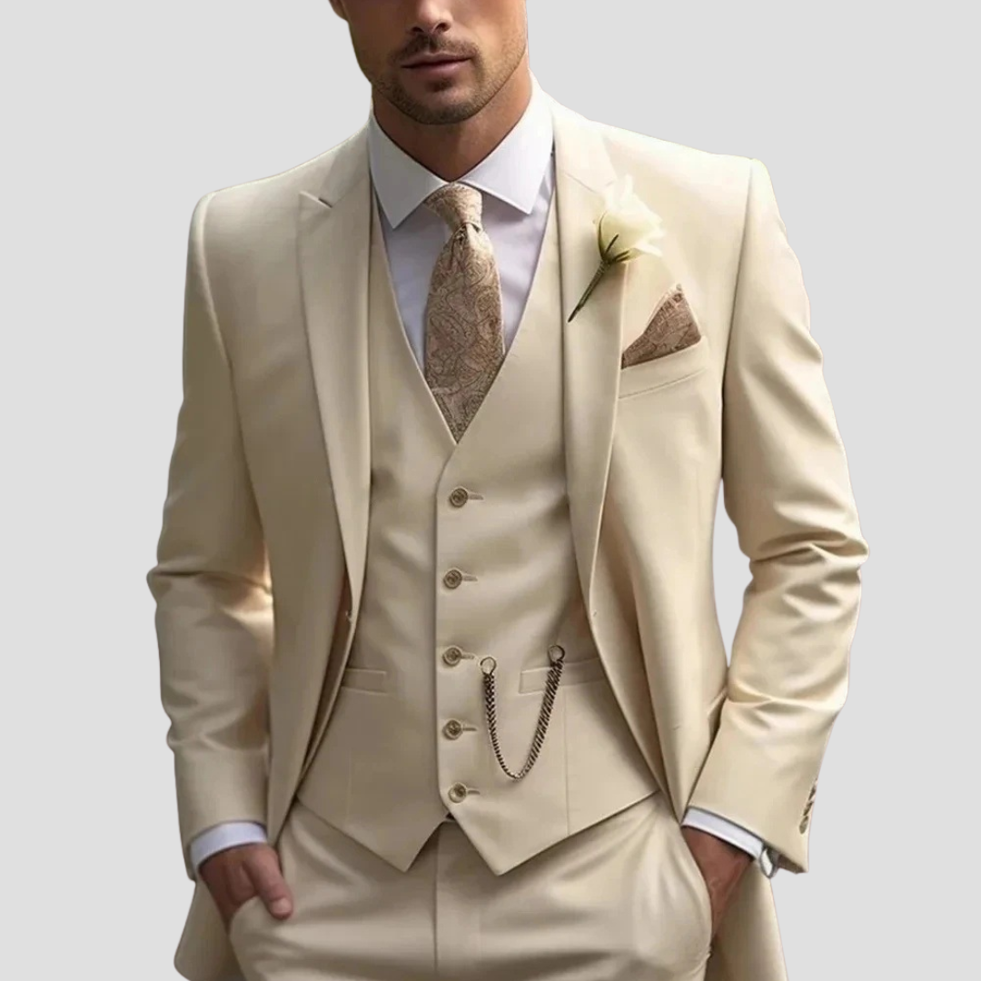 Men's Three-Piece Suit Tailored Slim Fit Blend for Weddings and Groomsmen