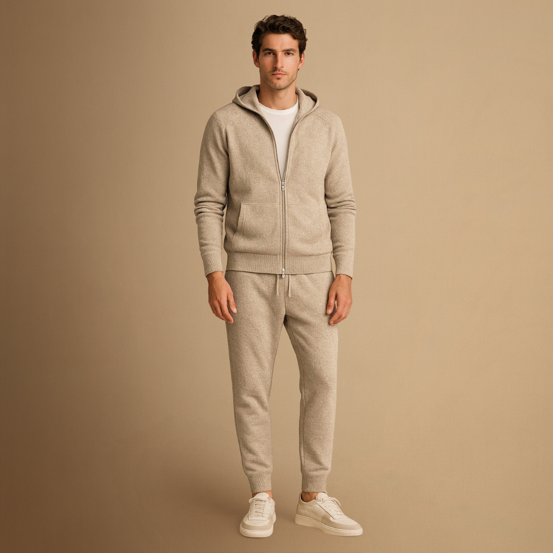 Men's Tracksuit Set Knit Zip-Up Hoodie and Jogger Pants