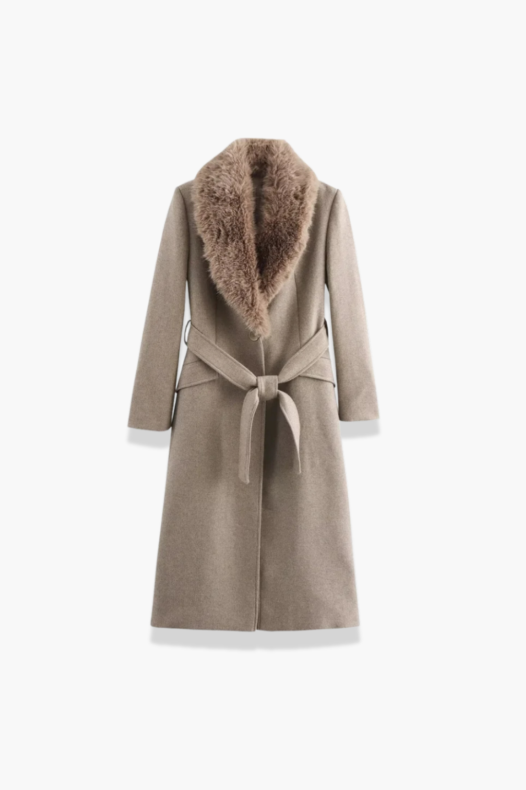 Women's Winter Coat Faux Fur Collar Belted Single Breasted