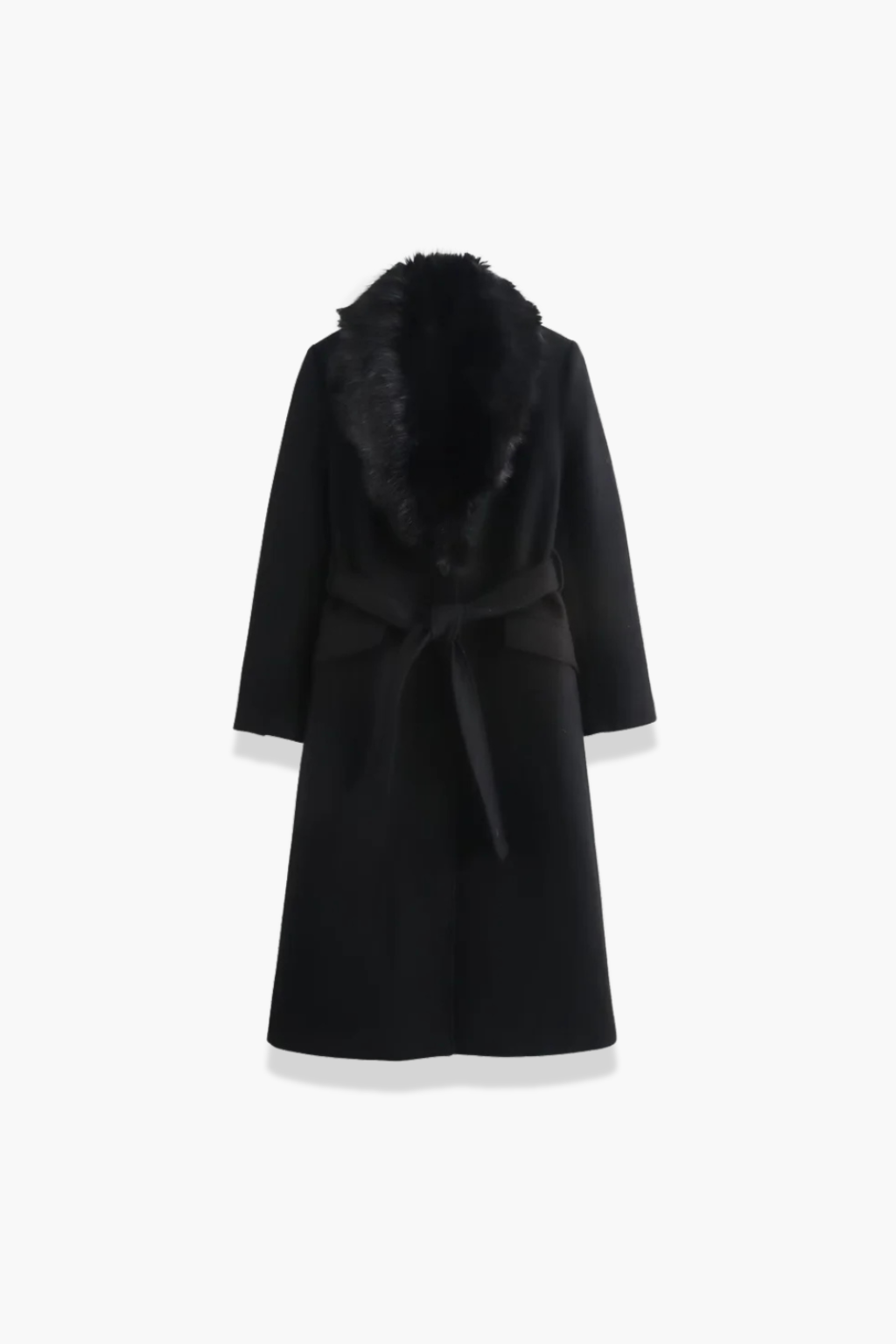 Women's Winter Coat Faux Fur Collar Belted Single Breasted