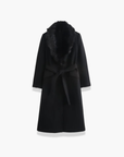 Women's Winter Coat Faux Fur Collar Belted Single Breasted