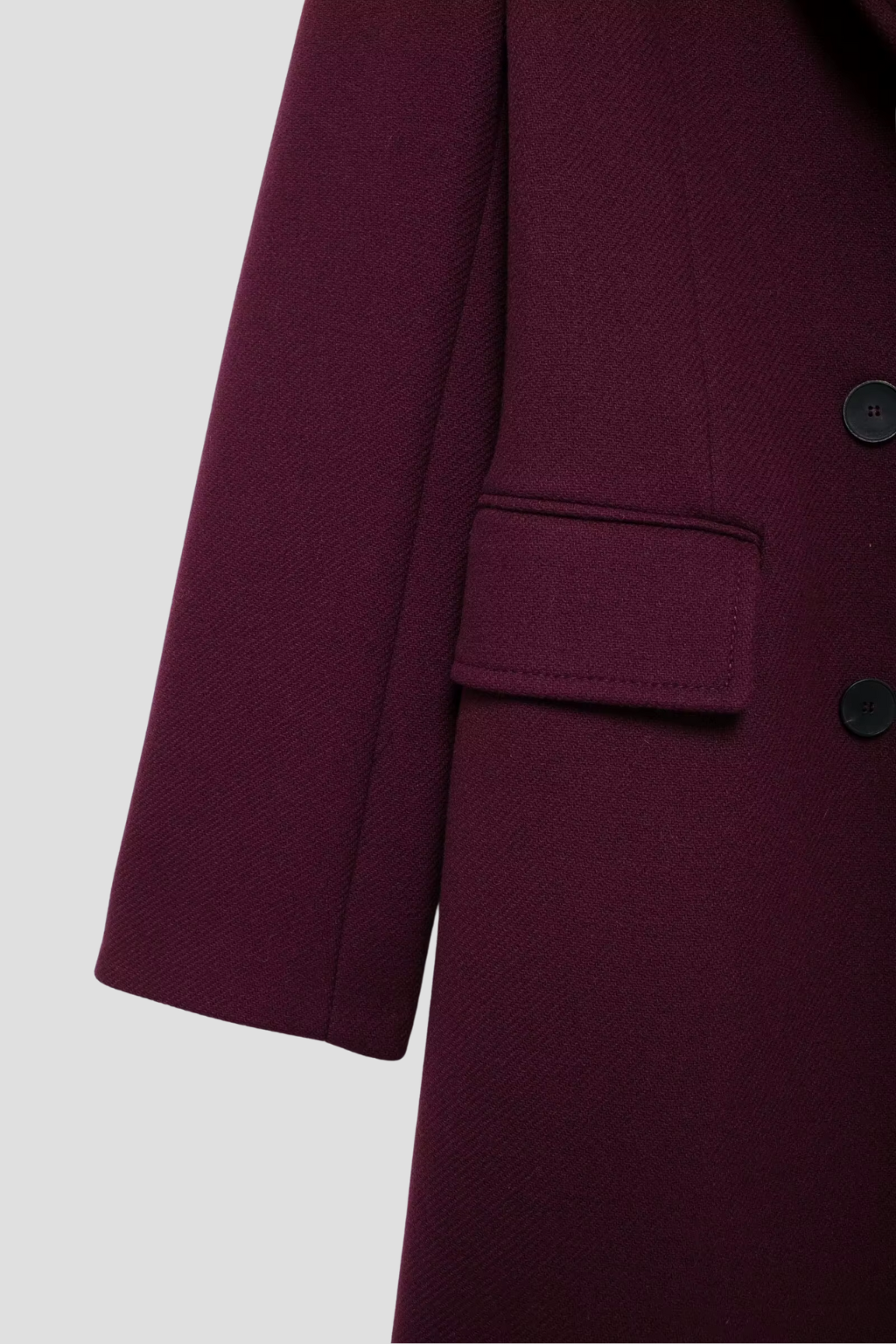 Women's Wool Coat Double Breasted Long Sleeve Burgundy