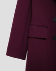 Women's Wool Coat Double Breasted Long Sleeve Burgundy