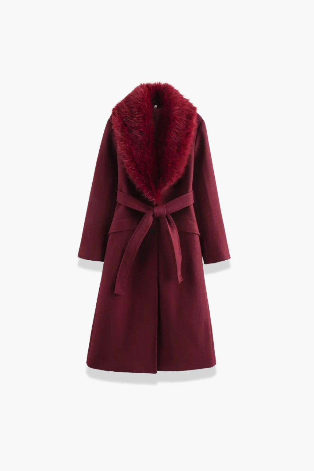 Women's Winter Coat Faux Fur Collar Belted Single Breasted