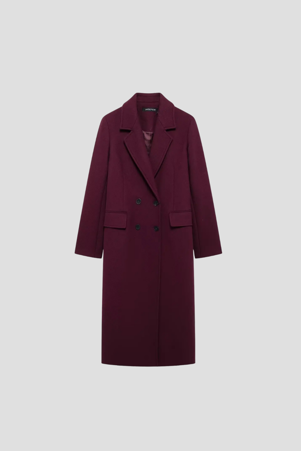 Women's Wool Coat Double Breasted Long Sleeve Burgundy