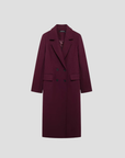 Women's Wool Coat Double Breasted Long Sleeve Burgundy