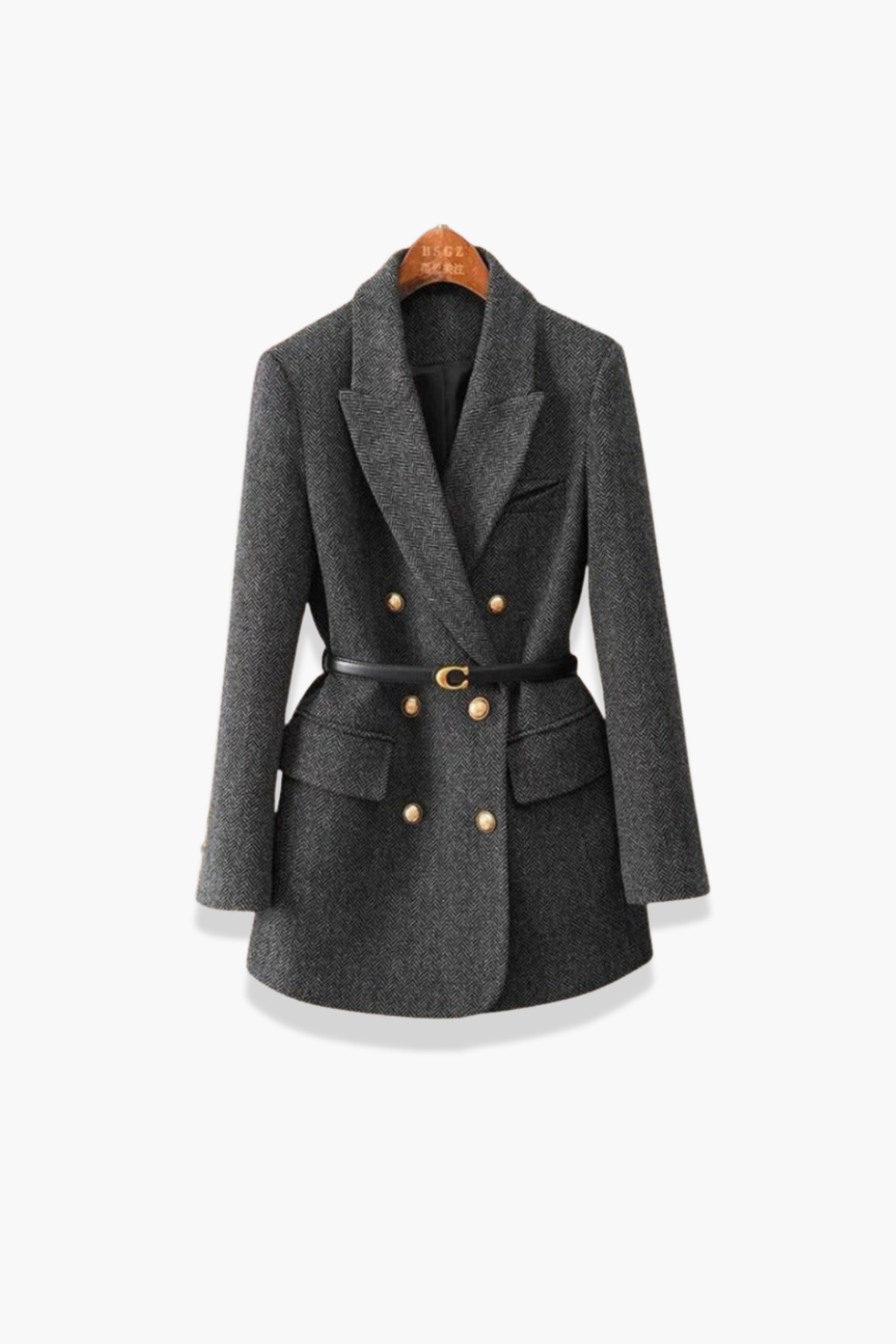 Women's Winter Coat Acrylic Double-Breasted Herringbone
