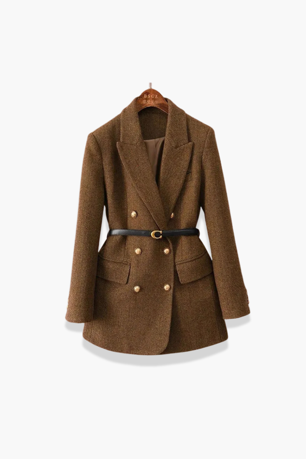 Women's Winter Coat Acrylic Double-Breasted Herringbone