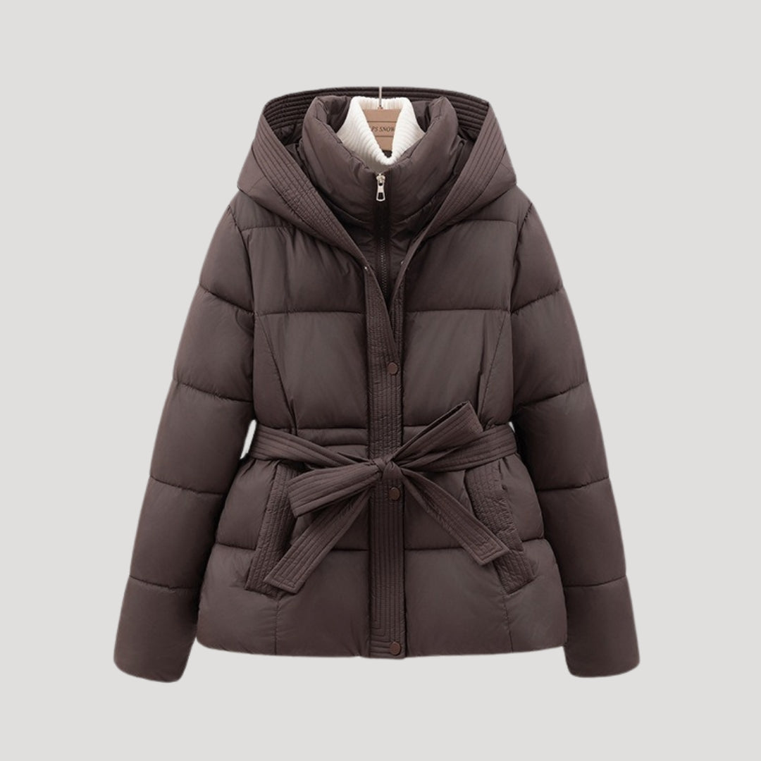 Women's Black Puffer Jacket Synthetic Hooded Winter Coat