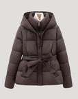 Women's Black Puffer Jacket Synthetic Hooded Winter Coat