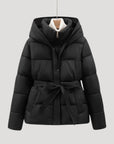 Women's Black Puffer Jacket Synthetic Hooded Winter Coat