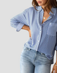 Women's Blouse Cotton-Linen Blend Long Sleeve Striped 2