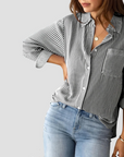 Women's Blouse Cotton-Linen Blend Long Sleeve Striped 4