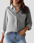 Women's Blouse Cotton-Linen Blend Long Sleeve Striped 5