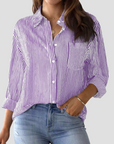 Women's Blouse Cotton-Linen Blend Long Sleeve Striped 7