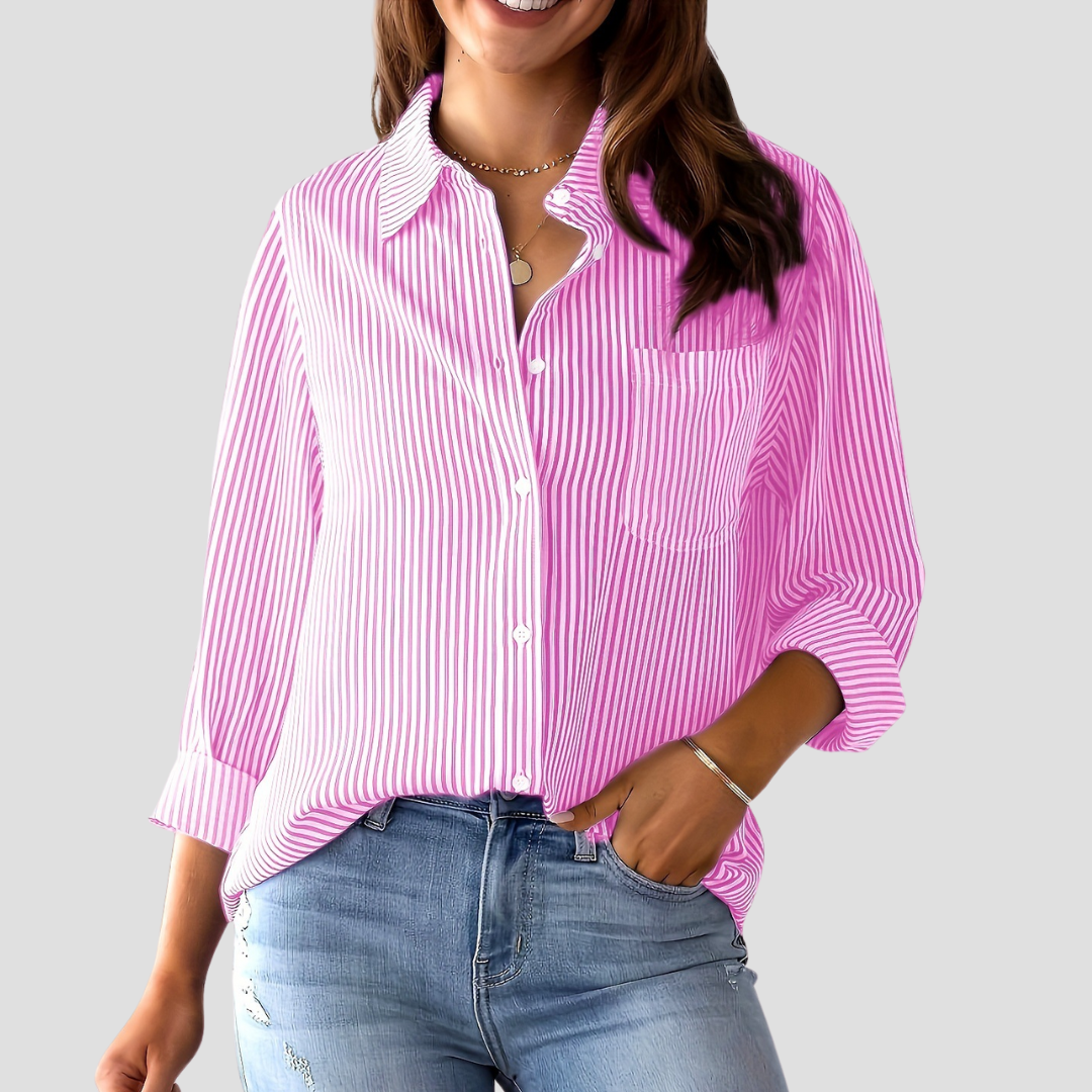 Women's Blouse Cotton-Linen Blend Long Sleeve Striped 9