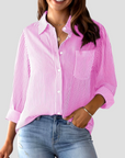 Women's Blouse Cotton-Linen Blend Long Sleeve Striped 9