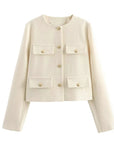 Women's Cropped Jacket Tweed Long Sleeve Elegant Coat